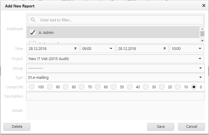 4.Project &gt; Task Report : You can add a report about the steps you&#39;ve done in order to fulfill the task. The rate of completion that you indicate here will be shown on the common My tasks table.