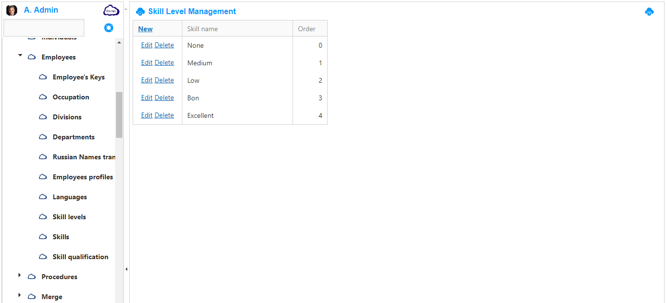 7.Backoffice &gt; Skill levels  : In this feature you can customize, i.e. Add/Edit/Delete all the skill level of the employee.