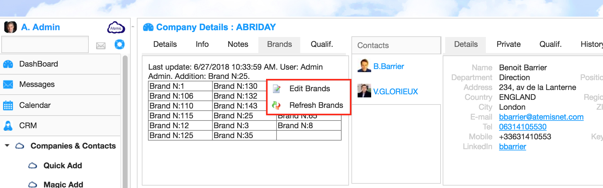 1.CRM &gt; Company Details | Brands : The tab will show you the brands that your company have and give you the ability to add a brand to or delete one out of the list.