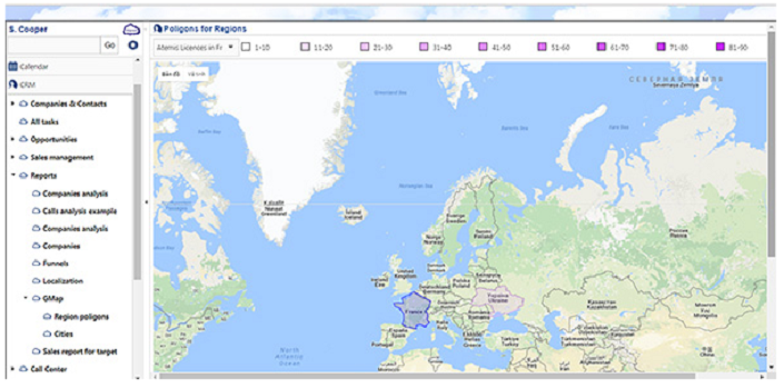 1.CRM &gt; Maps : On the map you can see the performance of your organization in different parts of the country.

