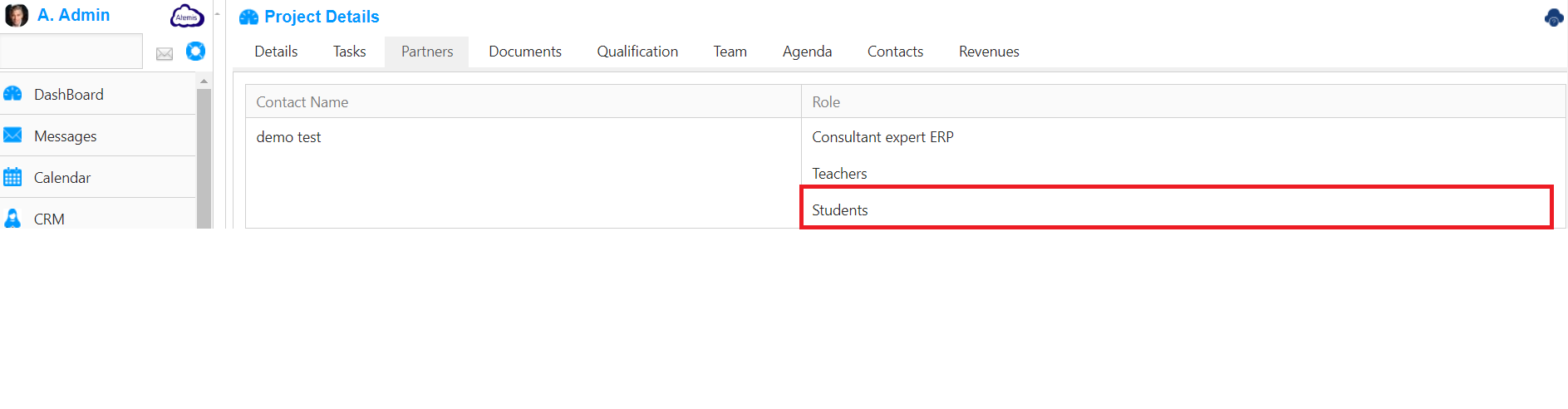 4.Project &gt; Classes details: Teachers : Manage all the teachers with their roles and subjects linked to this class.